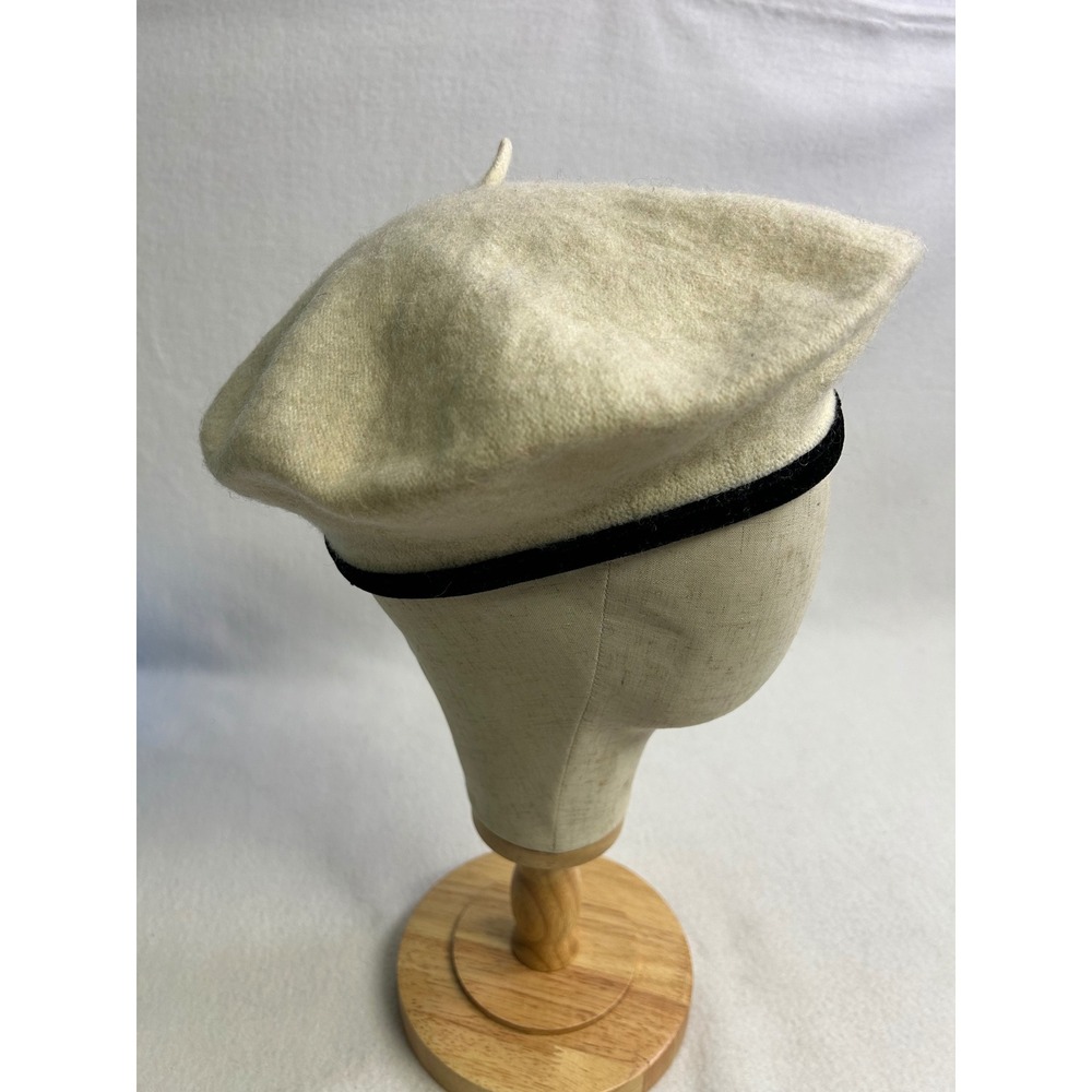 French Parisian Style Target Women OS Cream Wool Blend Velvet Trim Beret Hat